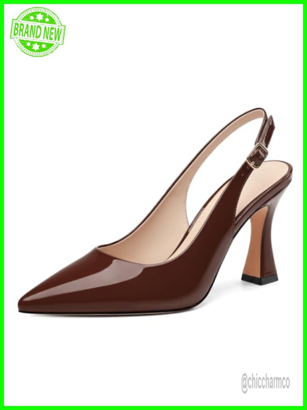Pointed Toe Slingback Stiletto Heels Patent Adjustable Strap Dress Shoes